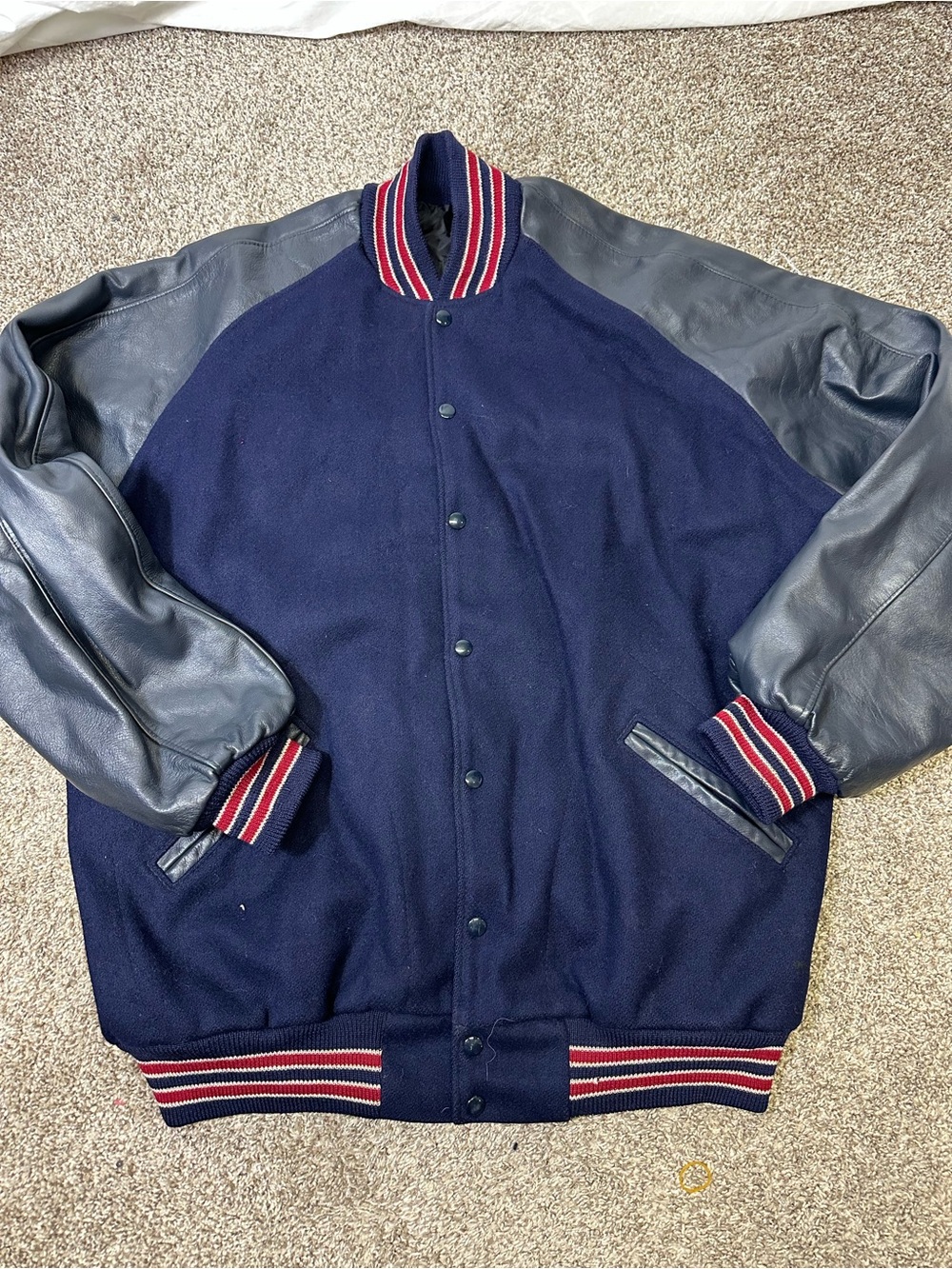 Settlemiers Letterman Jacket Size 50  Blue W Red Stripe